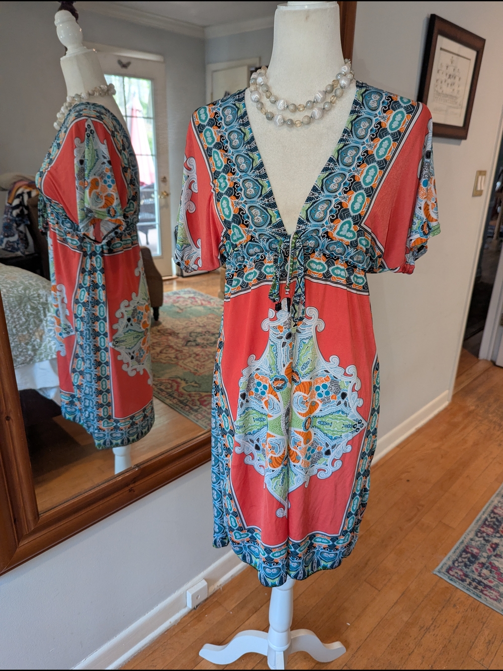 Coral Boho Beach Beauty V-Neck Dress